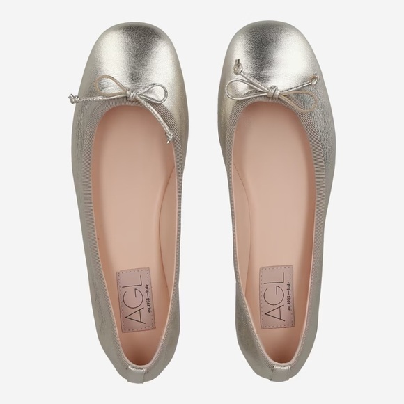 AGL Kala Ballerina Bow Flats Silver Metallic Balletcore Sz 41.5 - Picture 1 of 16